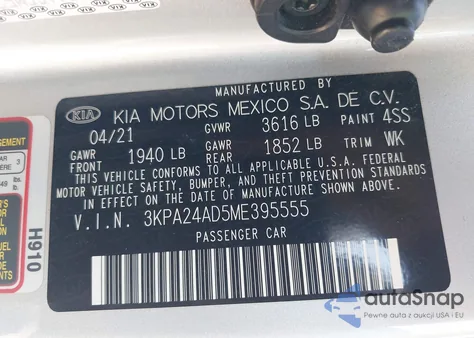 2021 Kia Rio Lx z USA, uszkodzony, nr VIN 3KPA24AD5ME395555